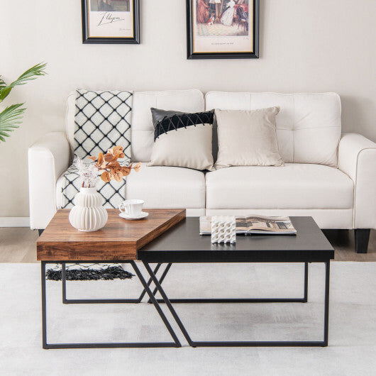 Coffee Table Set of 2 with Powder Coated Metal Legs-Black