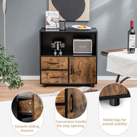 Kitchen Storage Buffet Sideboard with Wine Rack and Glass Holder-Black - Minihomy