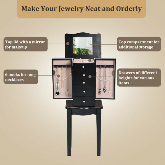 Jewelry Armoire with Top Flip Mirror and 4 Drawers - Minihomy