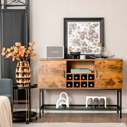 Industrial Kitchen Buffet Sideboard with Wine Rack and 2 Doors-Rustic Brown