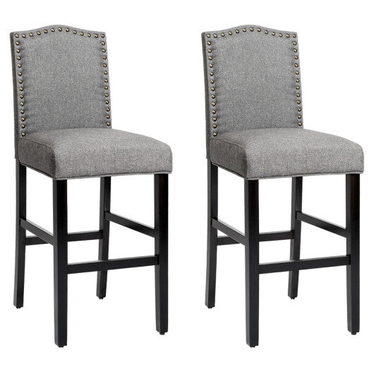 Set of 2 Counter Height Dining Side Barstools with Thick Cushion-Gray