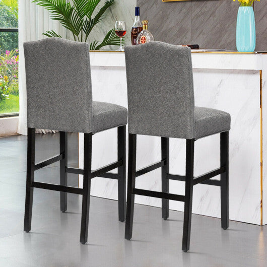 Set of 2 Counter Height Dining Side Barstools with Thick Cushion-Gray