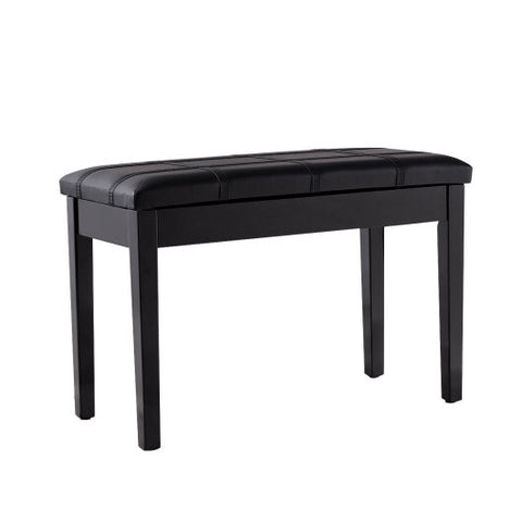 Solid Wood PU Leather Piano Double Duet Keyboard Bench-Black - Color: Black
