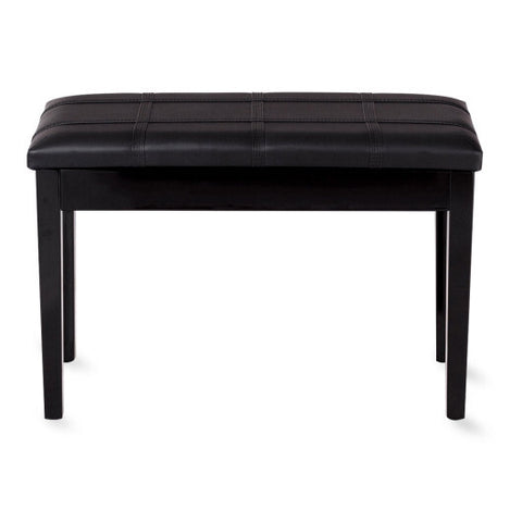 Solid Wood PU Leather Piano Double Duet Keyboard Bench-Black - Color: Black