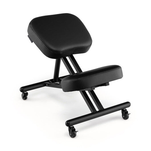 Adjustable Ergonomic Kneeling Chair with Upgraded Gas Spring Rod and Thick Foam Cushions-Black - Color: Black - Minihomy