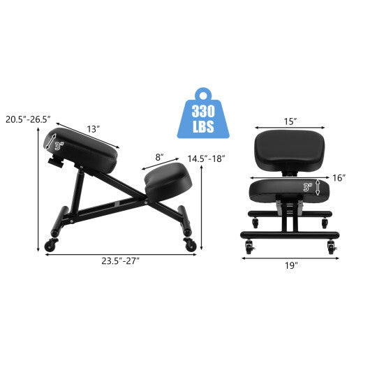 Adjustable Ergonomic Kneeling Chair with Upgraded Gas Spring Rod and Thick Foam Cushions-Black - Color: Black - Minihomy