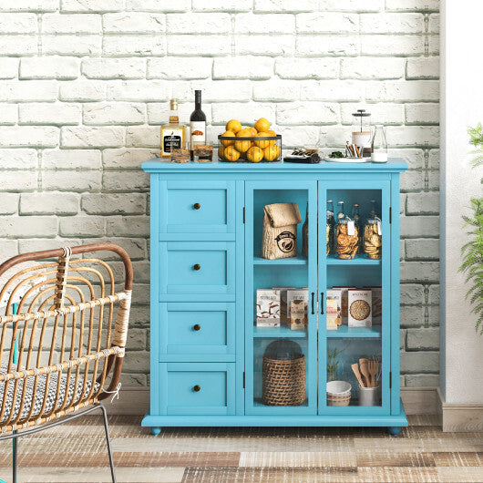 Buffet Sideboard Table Kitchen Storage Cabinet with Drawers and Doors-Blue