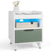 Modern Nightstand with LED Lights Sliding Drawer and Open Compartment-White - Minihomy