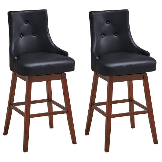 2 Pieces 29 Inch Pub Height Swivel Upholstered Bar Stools with Wood Legs-29 inches