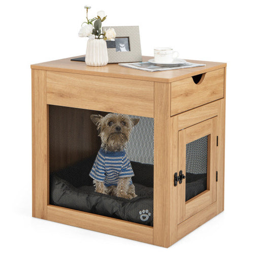 Furniture Style Dog Kennel with Drawer and Removable Dog Bed-Natrual - Color: Natural