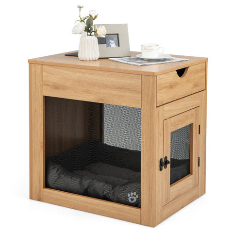 Furniture Style Dog Kennel with Drawer and Removable Dog Bed-Natrual