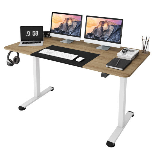 55 Inch Electric Height Adjustable Office Desk with Hook-Natural - Color: Natural - Minihomy