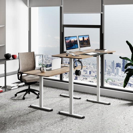 55 Inch Electric Height Adjustable Office Desk with Hook-Natural - Color: Natural - Minihomy