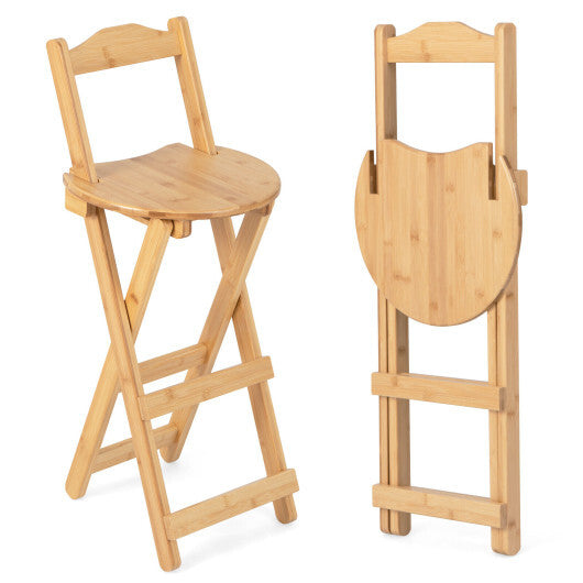 24 Inch Set of 2 Bamboo Folding Barstools with Footrests and Handles-Natural