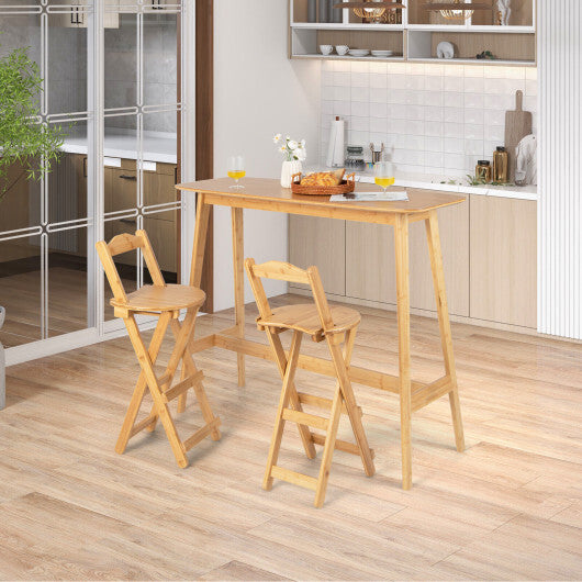 24 Inch Set of 2 Bamboo Folding Barstools with Footrests and Handles-Natural