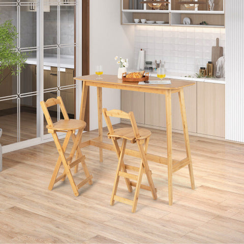 24 Inch Set of 2 Bamboo Folding Barstools with Footrests and Handles-Natural