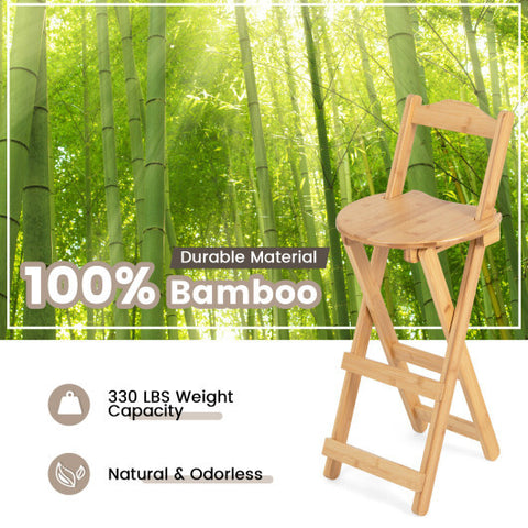 24 Inch Set of 2 Bamboo Folding Barstools with Footrests and Handles-Natural