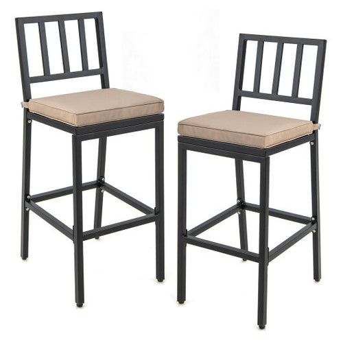 Set of 2 Patio Bar Chairs with Detachable Cushion and Footrest-Vertical Stripes