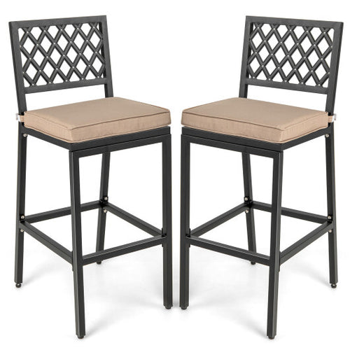 Set of 2 Patio Bar Chairs with Detachable Cushion and Footrest-Vertical Stripes
