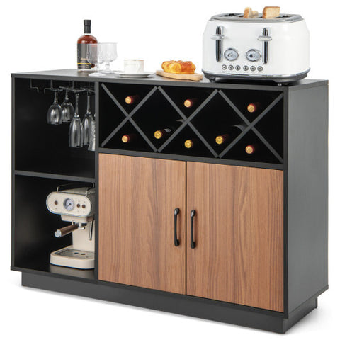 Industrial Sideboard Cabinet with Removable Wine Rack and Glass Holder