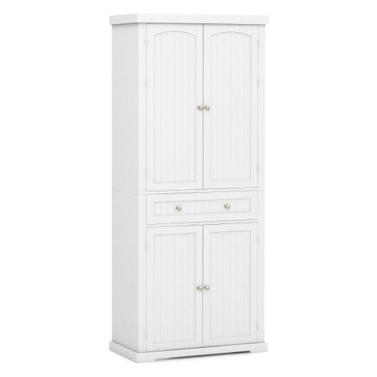 72 Inch Freestanding Kitchen Pantry Cabinet 4 Doors Storage Cupboard Shelves Drawer-White
