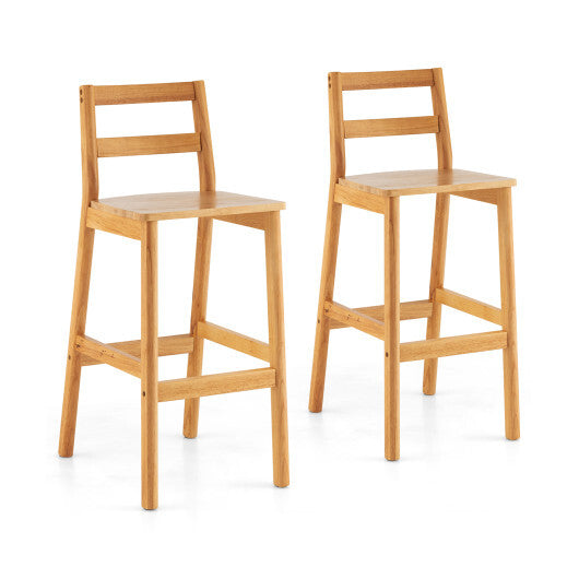 Set of 2 28" Rubber Wood Armless Bar Stools with Backrest and Footrest - Natural