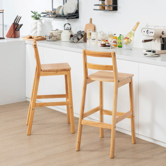 Set of 2 28" Rubber Wood Armless Bar Stools with Backrest and Footrest - Natural