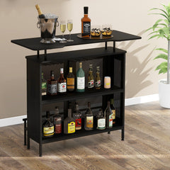 4-Tier Liquor Bar Table with 6 Glass Holders and Metal Footrest - Black