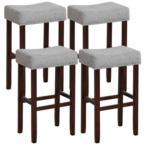 2 Set of 29 Inch Height Upholstered Bar Stool with Solid Rubber Wood Legs and Footrest-Gray