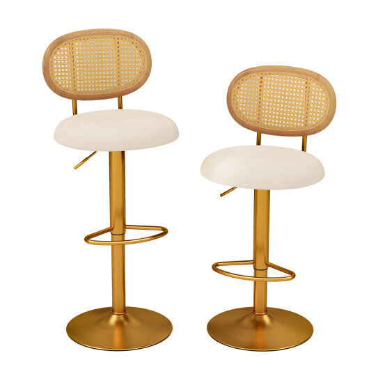 2 Pieces Bar Chairs with PE Rattan Backrest-360?Swivel and Height Adjustable