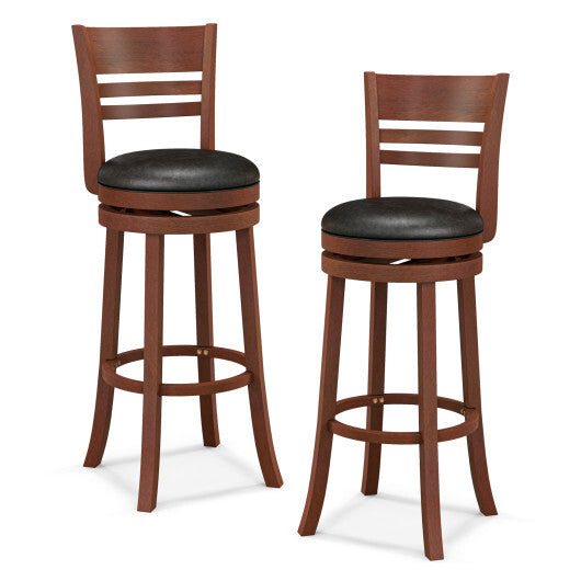 Set of 2 360? Bar Stools with PU Upholstered Seats-Brown