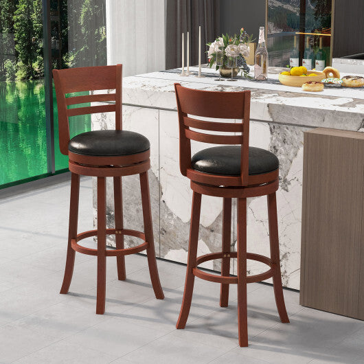 Set of 2 360? Bar Stools with PU Upholstered Seats-Brown