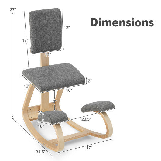 Ergonomic Kneeling Chair with Padded Backrest and Seat-Gray - Color: Gray - Minihomy