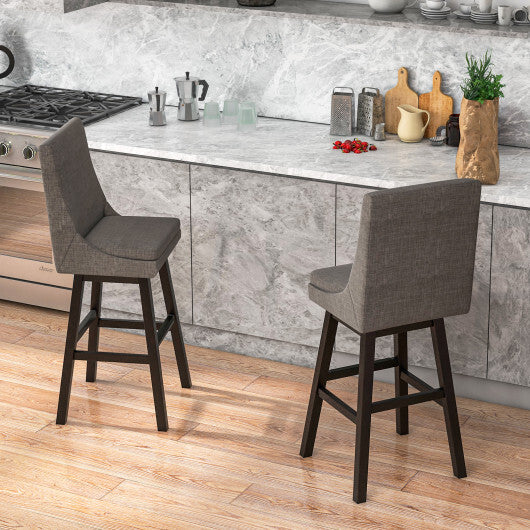 Set of 2 360? Swivel Bar Stool with Rubber Wood Legs Footrest