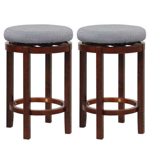 2 Pieces 26 Inch Counter Height Swivel Stool Set with Padded Cushion-Gray