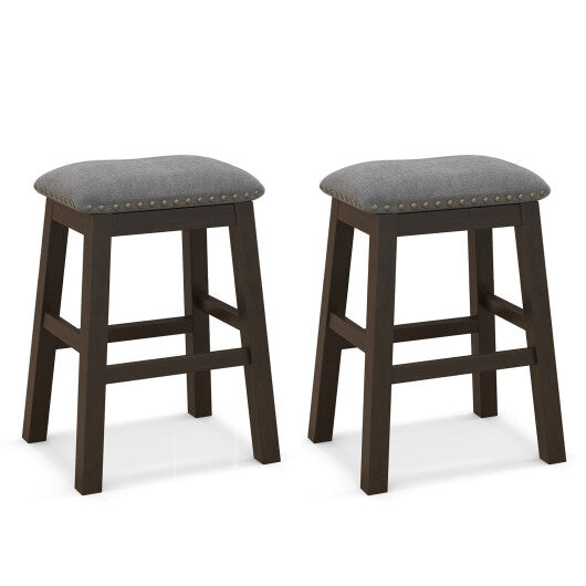 2 Piece 24.5 Inch Counter Height Bar Stool Set with Padded Seat-Gray