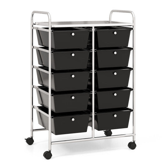 10-Drawer Rolling Storage Cart-Black - Minihomy