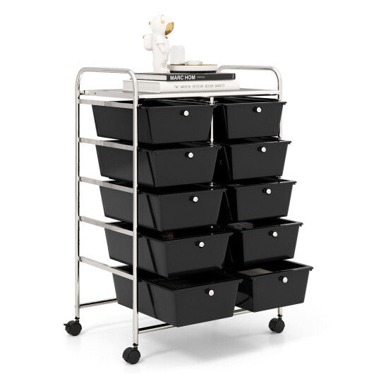 10-Drawer Rolling Storage Cart-Black - Minihomy