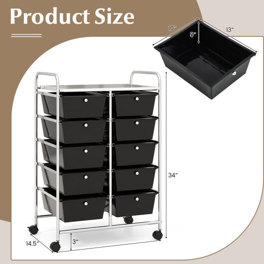 10-Drawer Rolling Storage Cart-Black - Minihomy