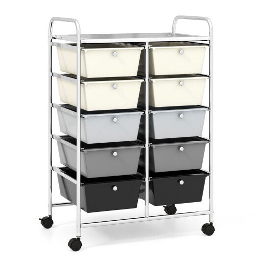 10-Drawer Rolling Storage Cart-Black - Minihomy