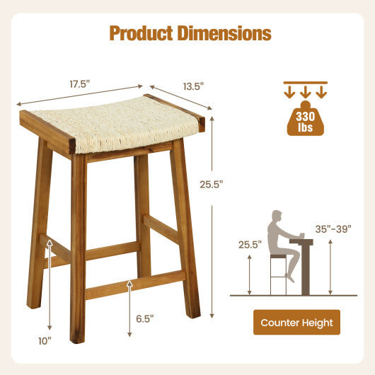 Set of 2 25.5 Inch Dining Bar Stool with Seaweed Woven Seat