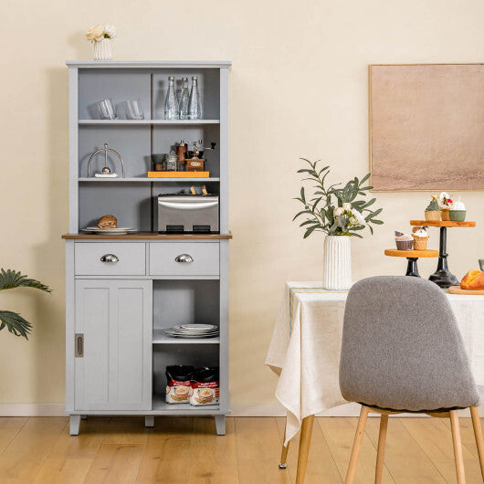 67 inches Freestanding Kitchen Pantry Cabinet with Sliding Doors-Gray