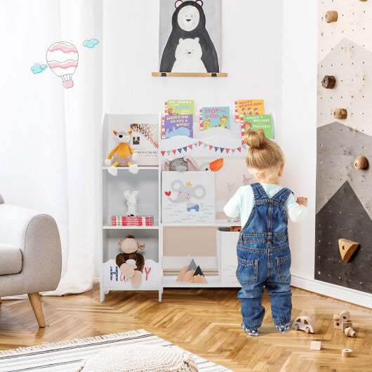 Wooden Children Storage Cabinet with Storage Bins - Color: White