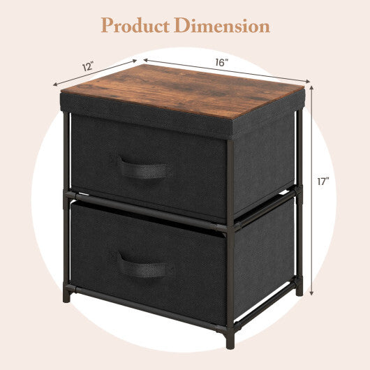 2-Drawer Nightstand with Removable Fabric Bins and Pull Handles-Black - Minihomy