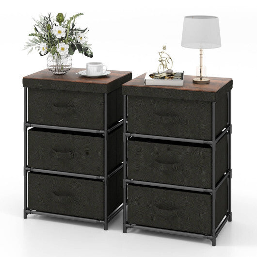 3-Tier Fabric Nightstand with Sturdy Metal Frame-Black - Minihomy