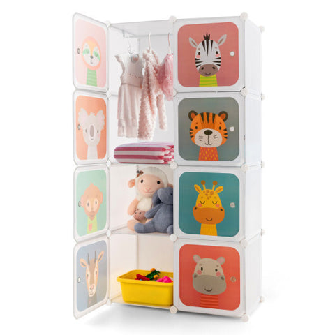 8 Cube Kids Wardrobe Closet with Hanging Section and Doors-8 Cubes
