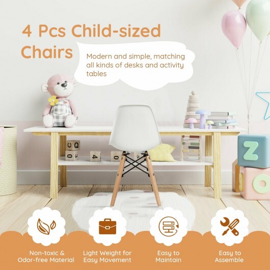 4 PCS Children Chair Set Medieval Style Dining Chairs with Wood Legs - Color: White - Minihomy