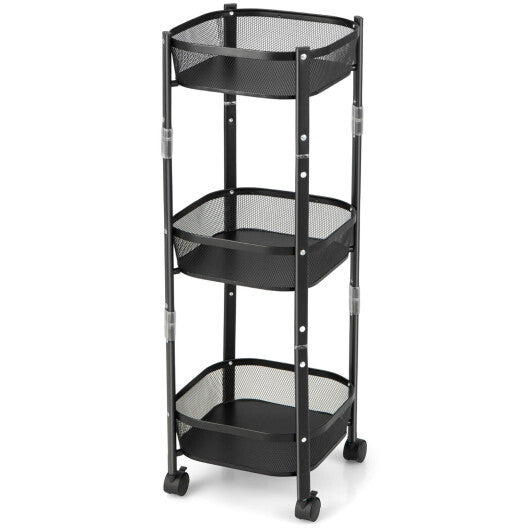 3-Tier Rotating 1-Second folding Storage Rack Metal-Round - Minihomy