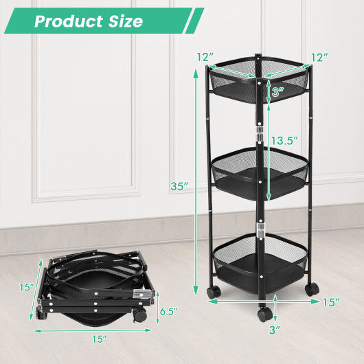 3-Tier Rotating 1-Second folding Storage Rack Metal-Round - Minihomy