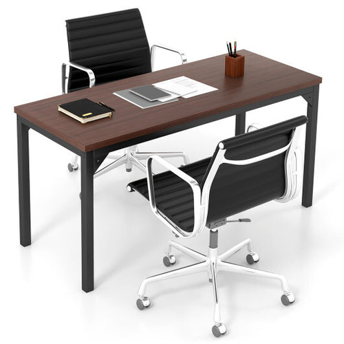 55 Inch Conference Table with Heavy-duty Metal Frame-Brown - Color: Brown
